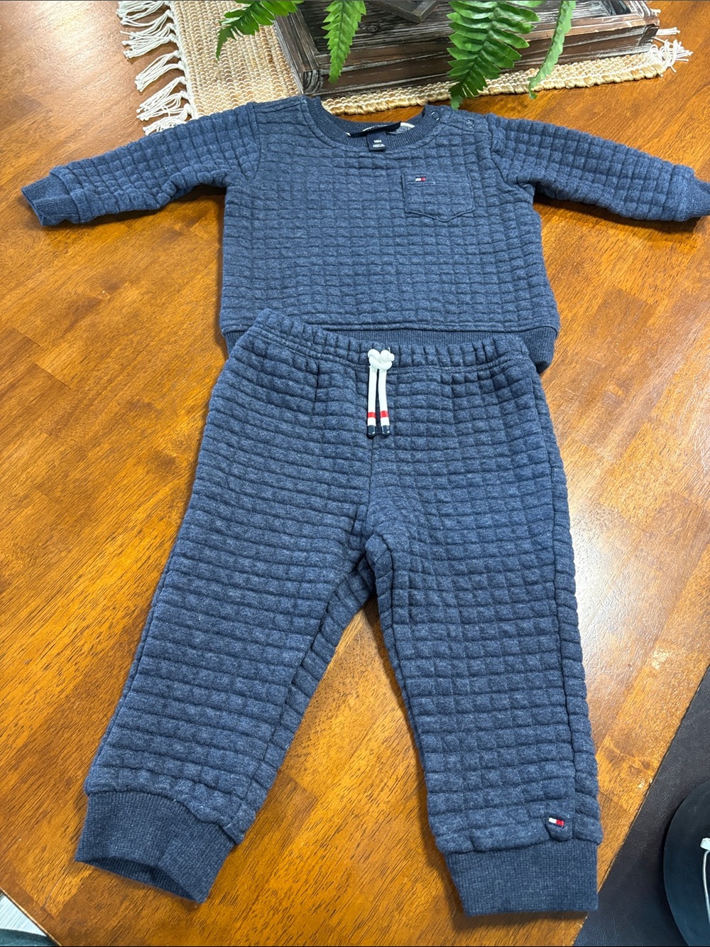 Tommy Hilfiger Quilted Toddler Pajama Set in Charcoal Blue